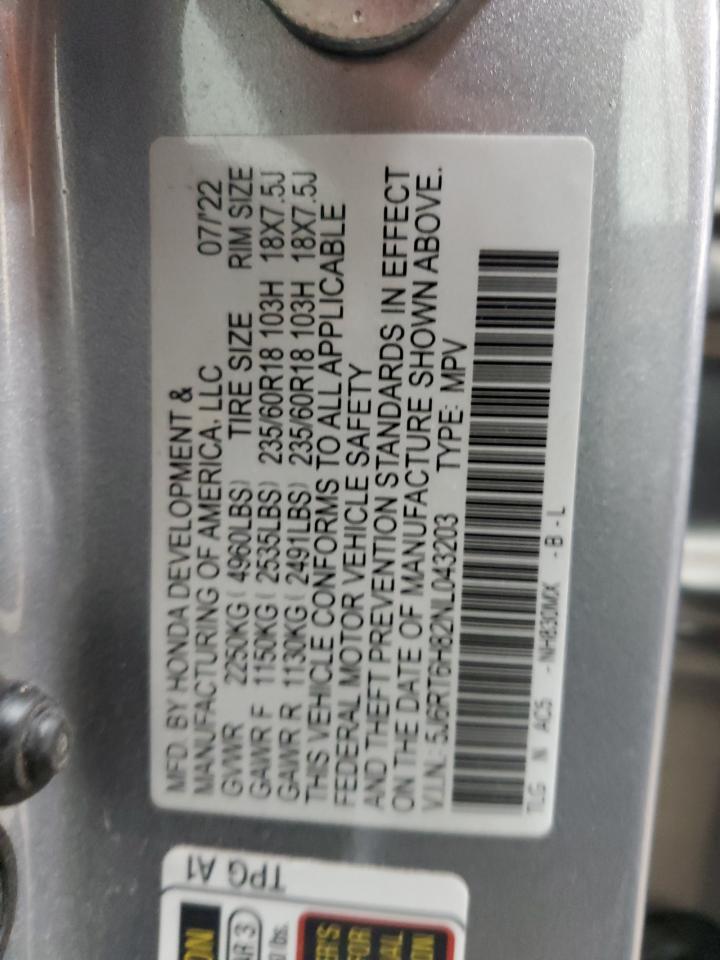 2022 Honda Cr-V Exl VIN: 5J6RT6H82NL043203 Lot: 71520015