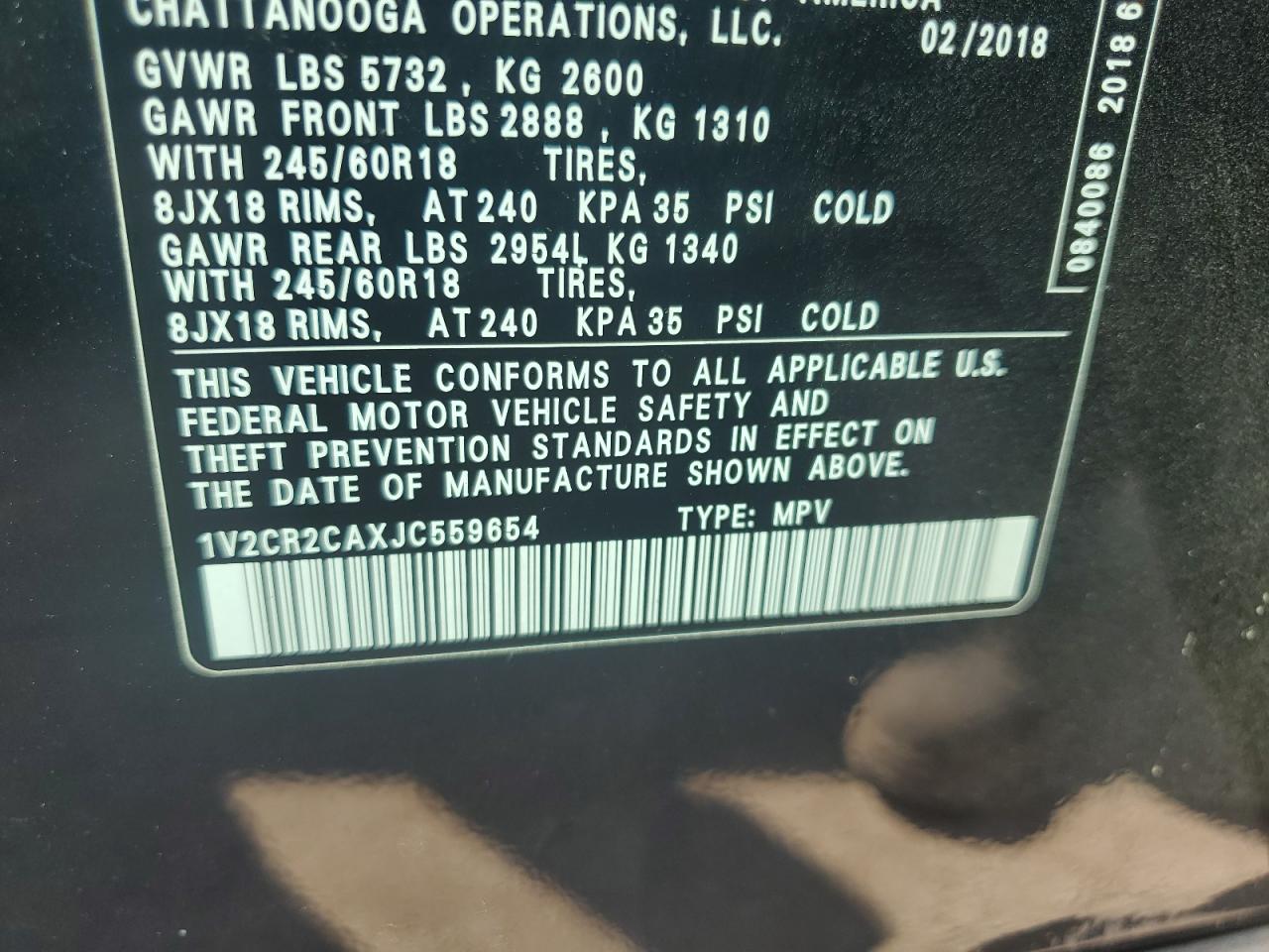 2018 Volkswagen Atlas Se VIN: 1V2CR2CAXJC559654 Lot: 81096515