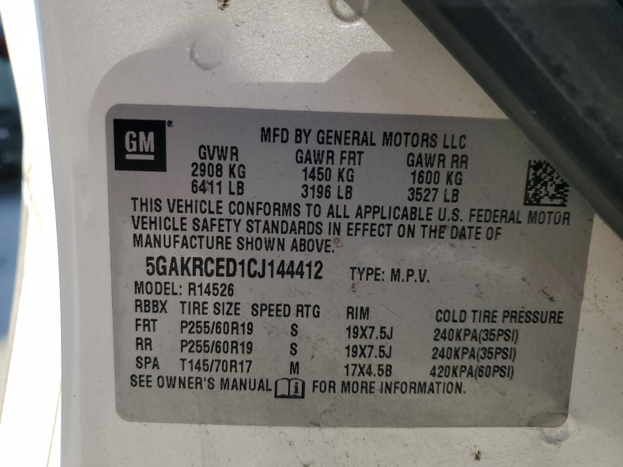 2012 Buick Enclave VIN: 5GAKRCED1CJ144412 Lot: 84183025