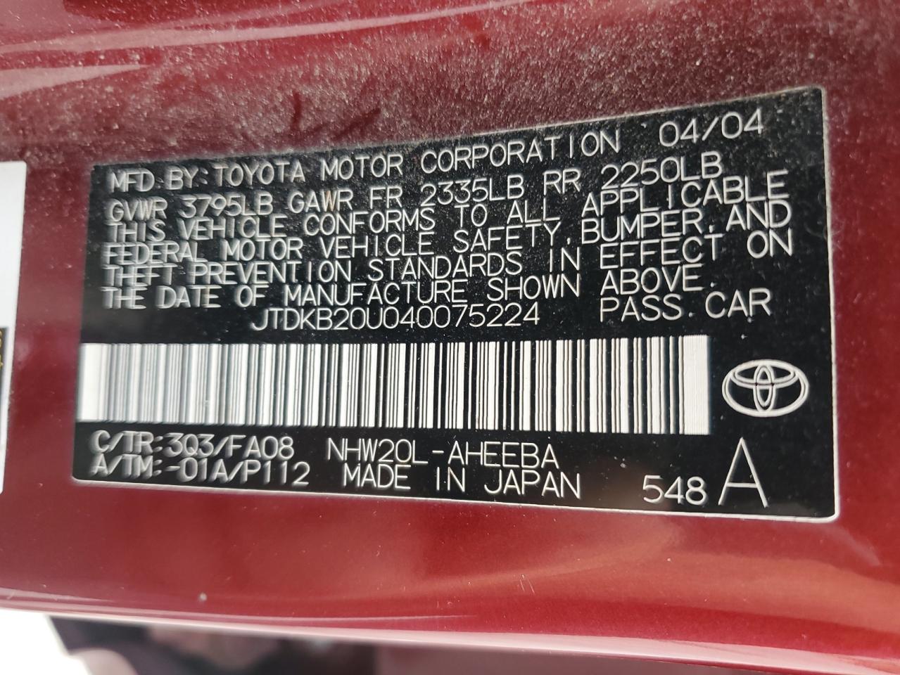 2004 Toyota Prius VIN: JTDKB20U040075224 Lot: 81441755