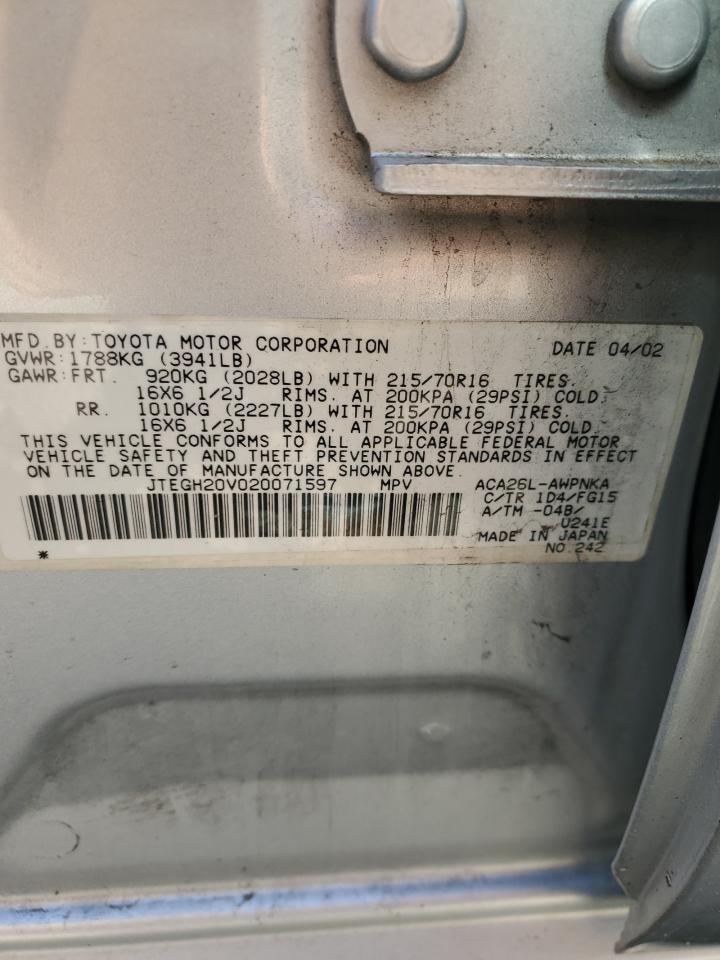 2002 Toyota Rav4 VIN: JTEGH20V020071597 Lot: 80486725