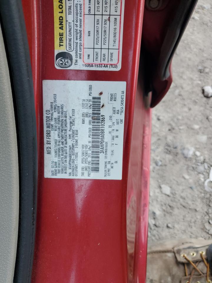 2011 Ford Fusion Se VIN: 3FAHP0HA0BR102869 Lot: 81606505
