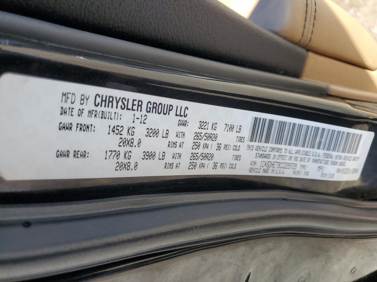 2012 Dodge Durango Citadel VIN: 1C4SDHET9CC229729 Lot: 80199455