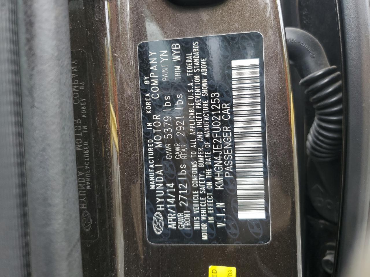 2015 Hyundai Genesis 3.8L VIN: KMHGN4JE2FU021253 Lot: 83924985