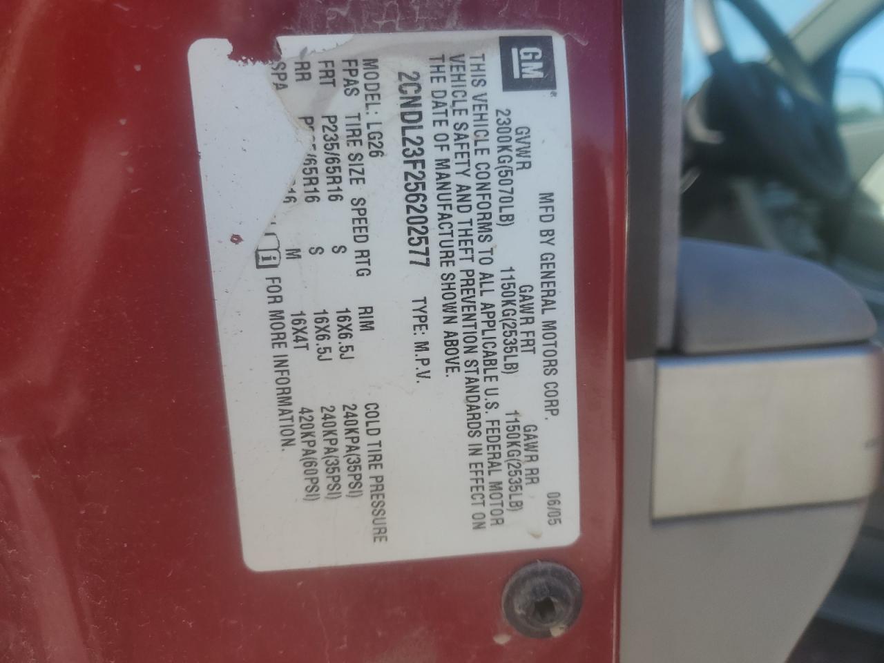 2005 Chevrolet Equinox Ls VIN: 2CNDL23F256202577 Lot: 72077595