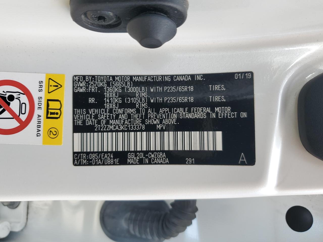 2019 Lexus Rx 350 Base VIN: 2T2ZZMCA3KC133378 Lot: 81663265