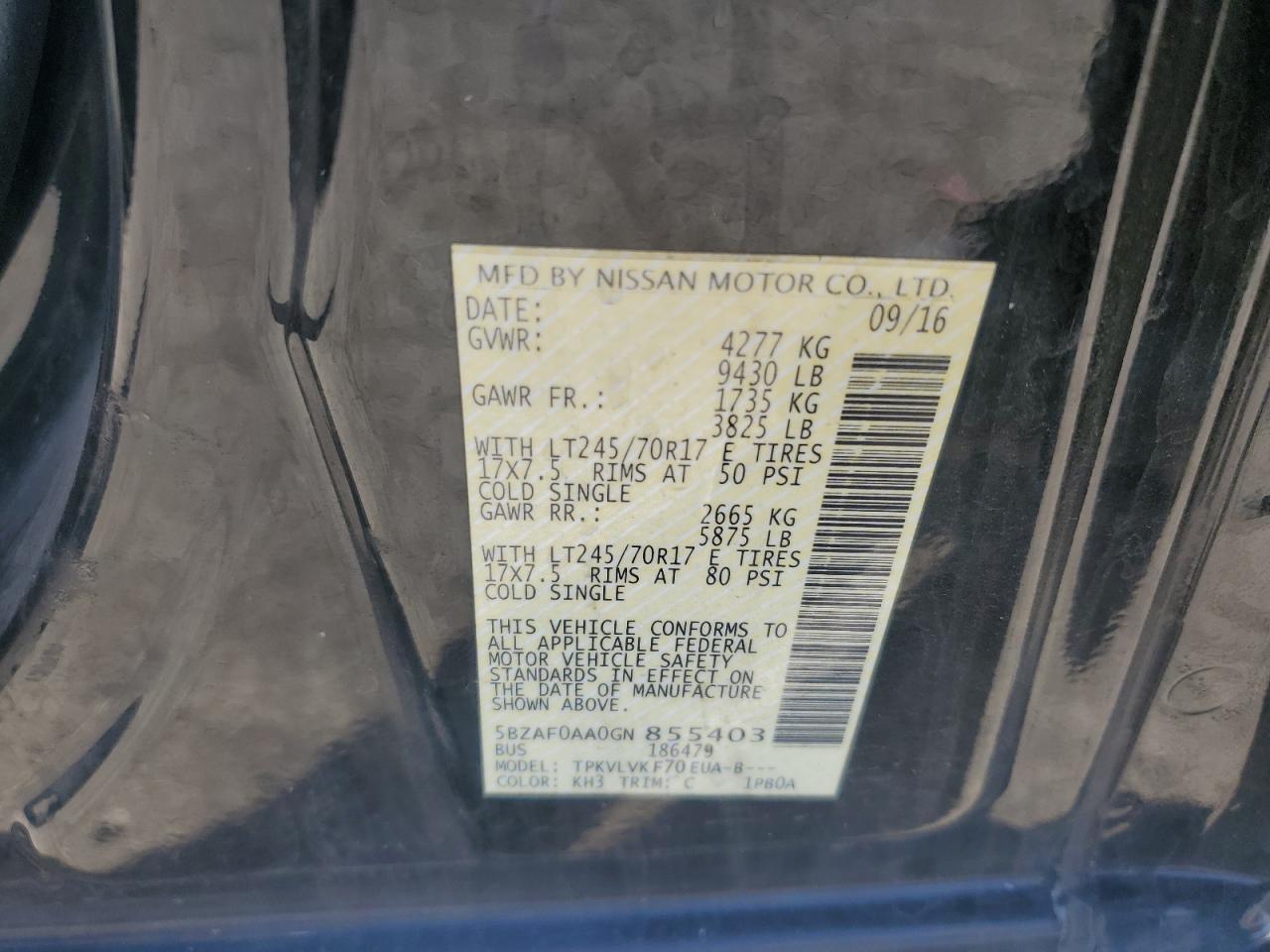 2016 Nissan Nv 3500 S VIN: 5BZAF0AA0GN855403 Lot: 81869055