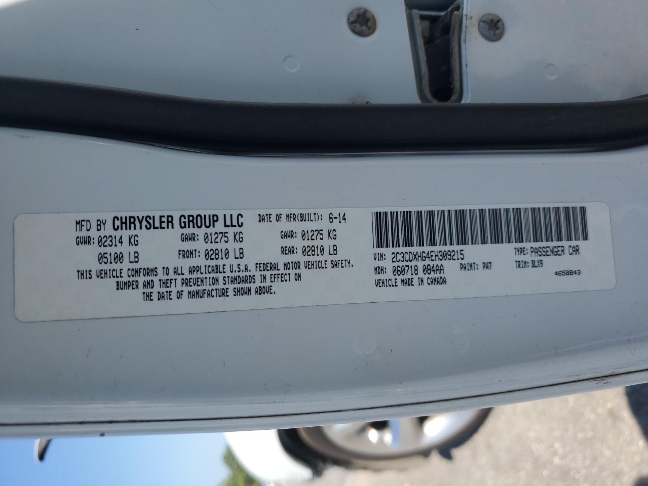 2014 Dodge Charger Sxt VIN: 2C3CDXHG4EH309215 Lot: 80364535