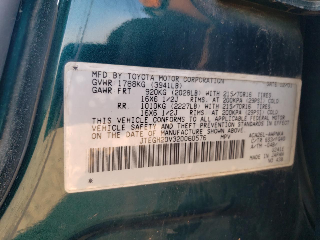 2002 Toyota Rav4 VIN: JTEGH20V320060576 Lot: 81490565