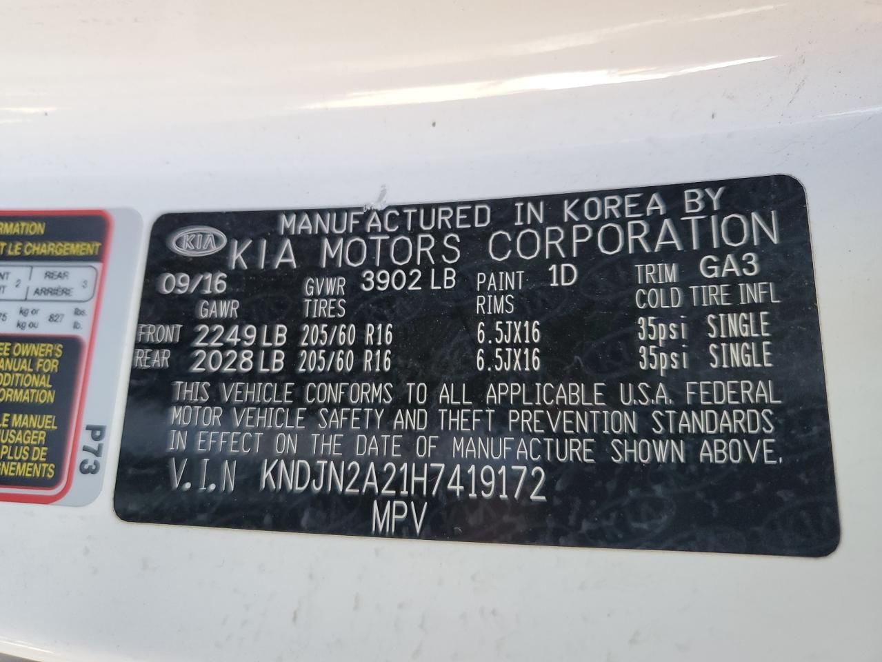 2017 Kia Soul VIN: KNDJN2A21H7419172 Lot: 71013895