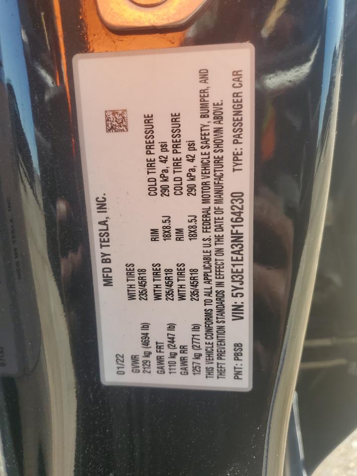 2022 Tesla Model 3 VIN: 5YJ3E1EA3NF164230 Lot: 81499935