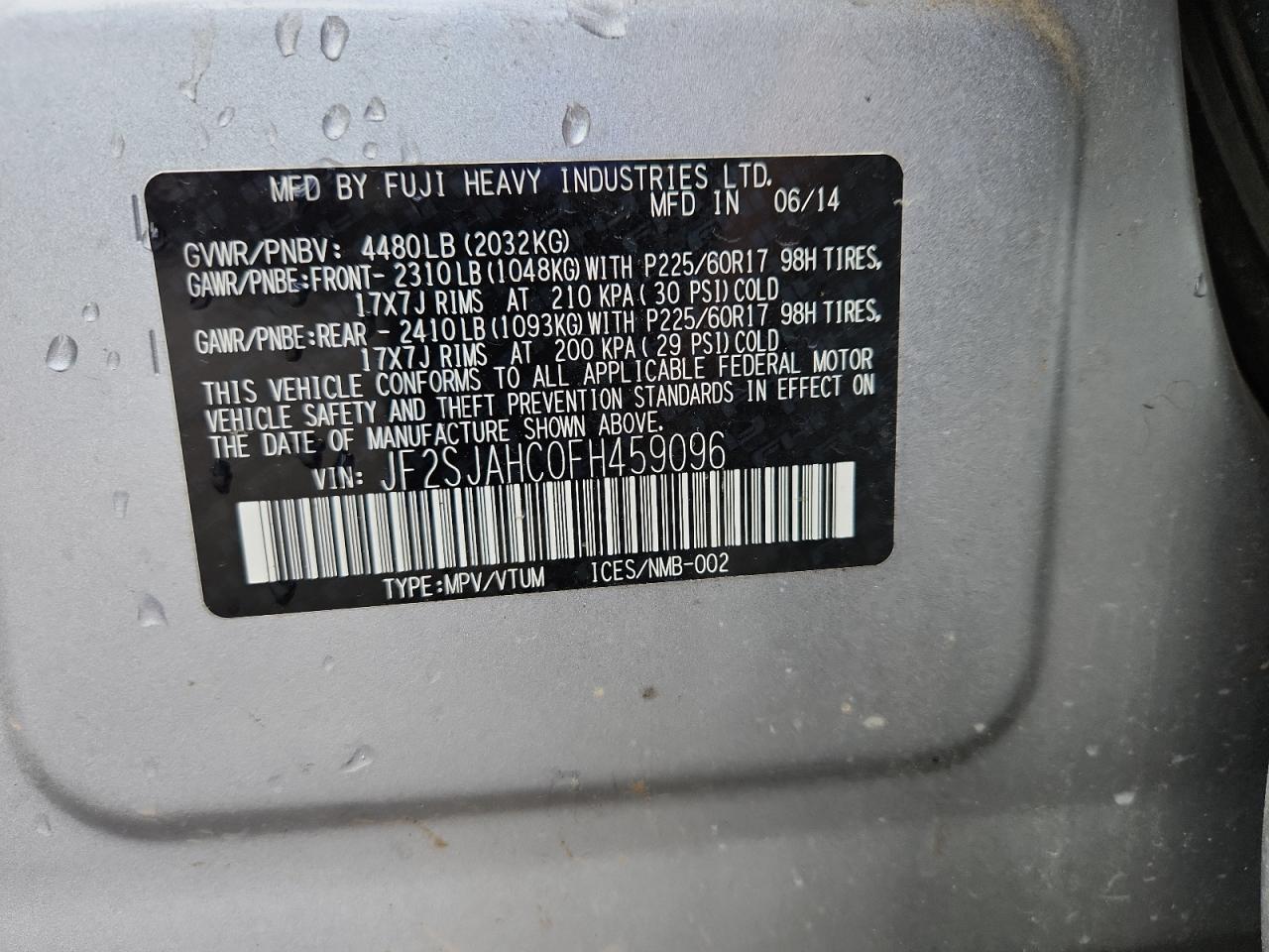 2015 Subaru Forester 2.5I Limited VIN: JF2SJAHC0FH459096 Lot: 81552395