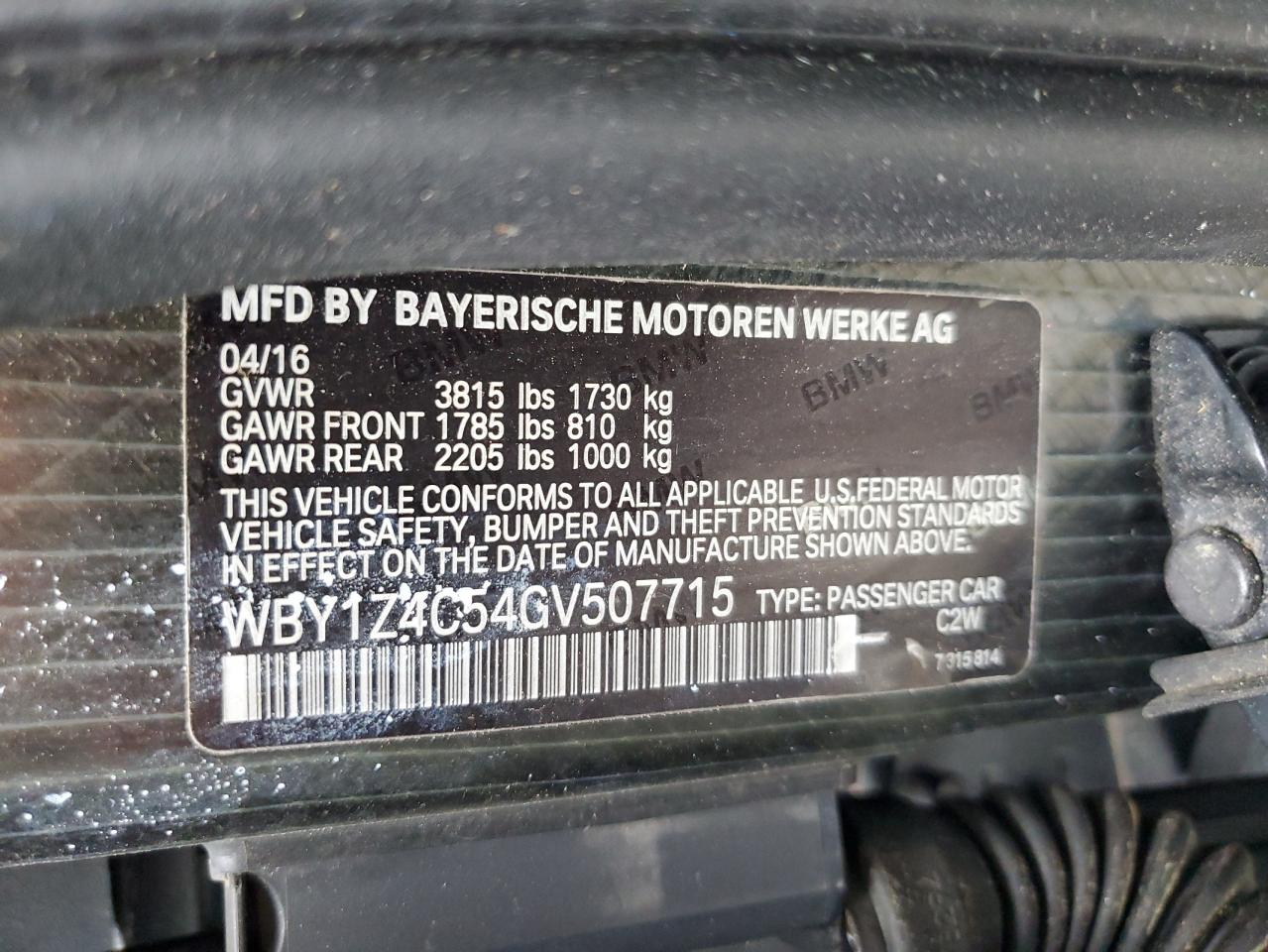 2016 BMW I3 Rex VIN: WBY1Z4C54GV507715 Lot: 81728685