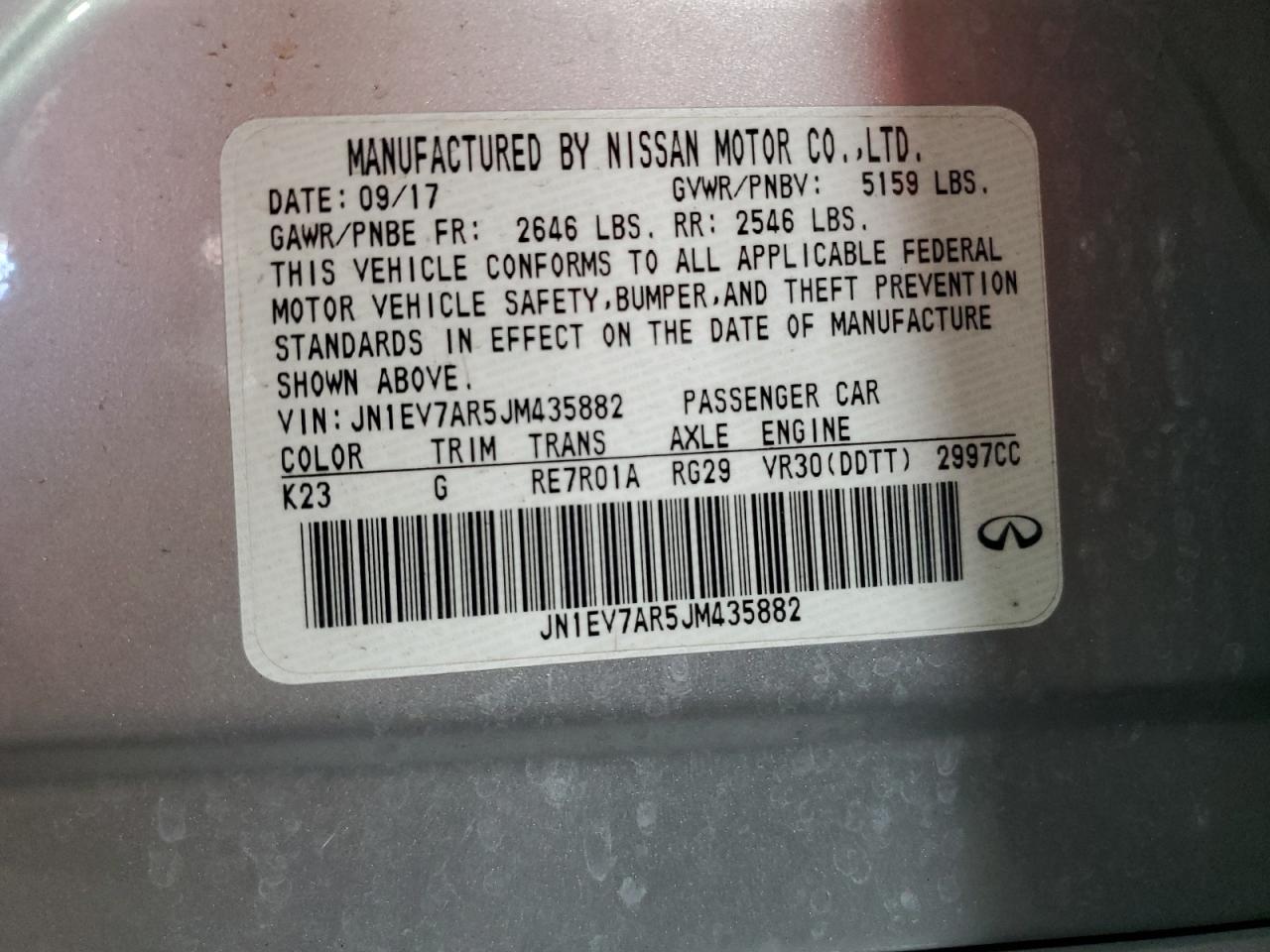 2018 Infiniti Q50 Luxe VIN: JN1EV7AR5JM435882 Lot: 84738745