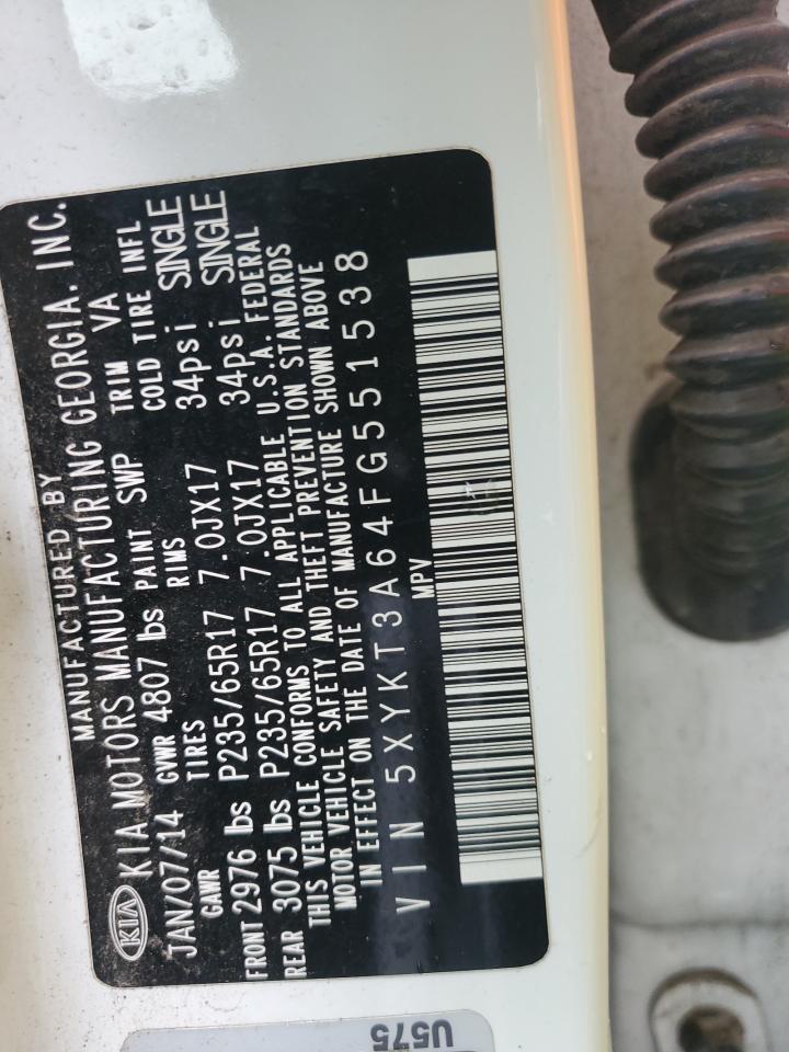 2015 Kia Sorento Lx VIN: 5XYKT3A64FG551538 Lot: 83858975