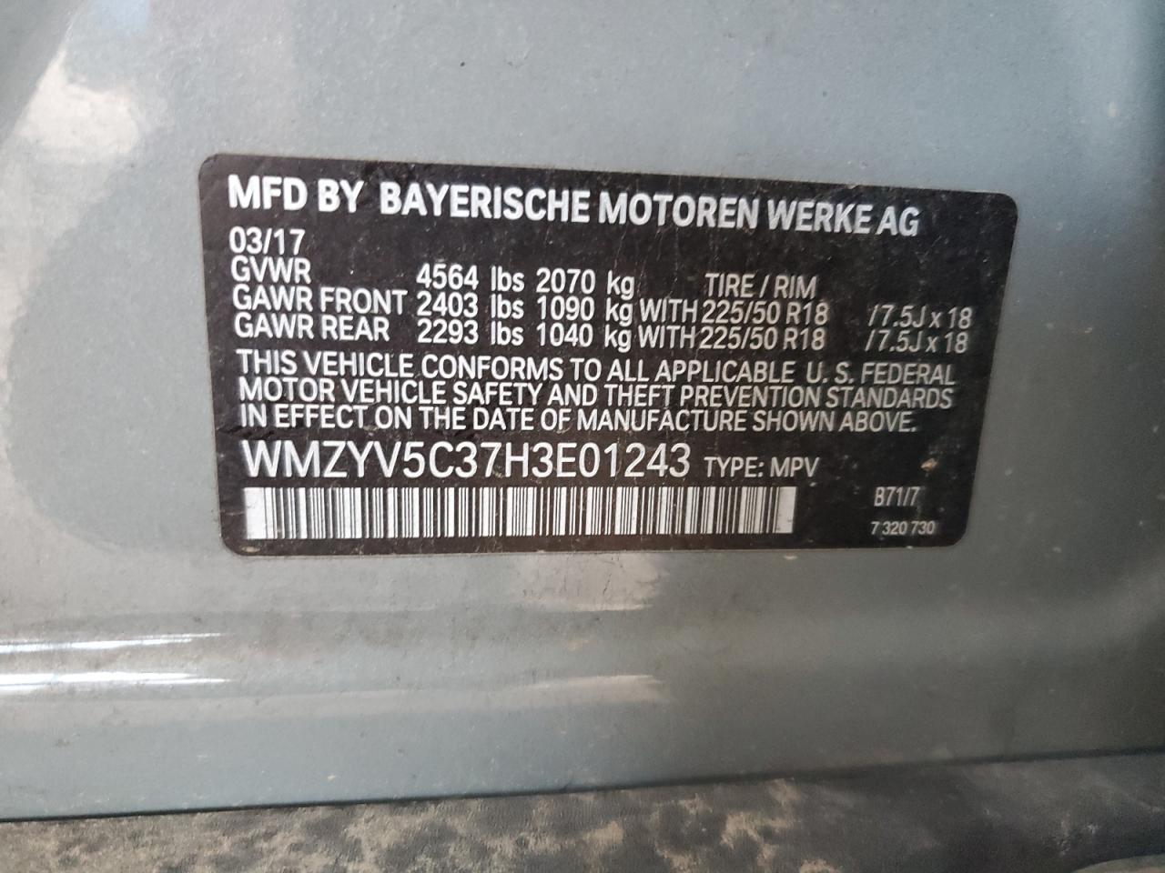 2017 Mini Cooper Countryman All4 VIN: WMZYV5C37H3E01243 Lot: 71288505