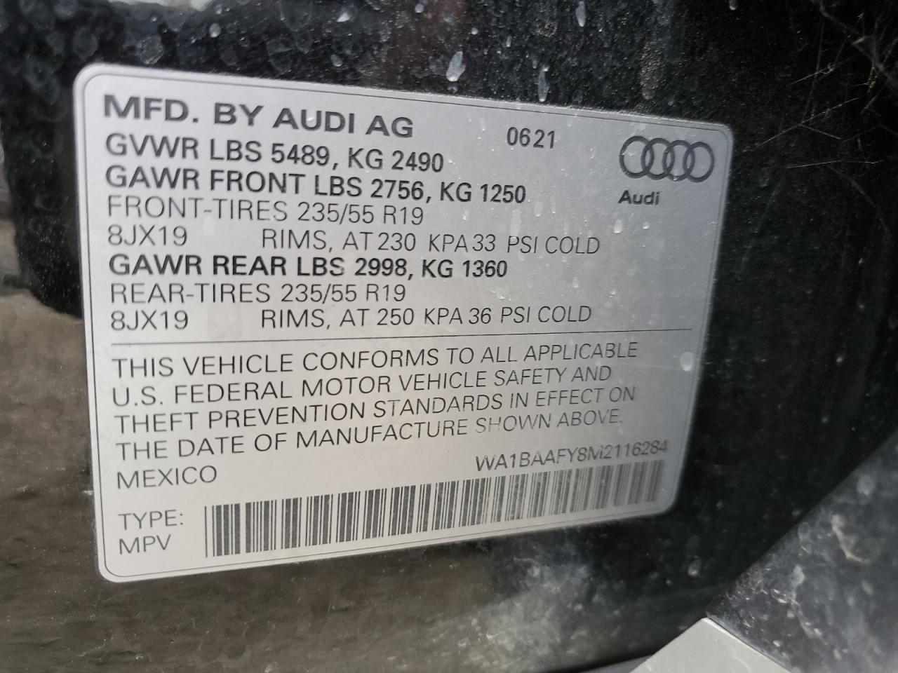 2021 Audi Q5 Premium Plus VIN: WA1BAAFY8M2116284 Lot: 81207895