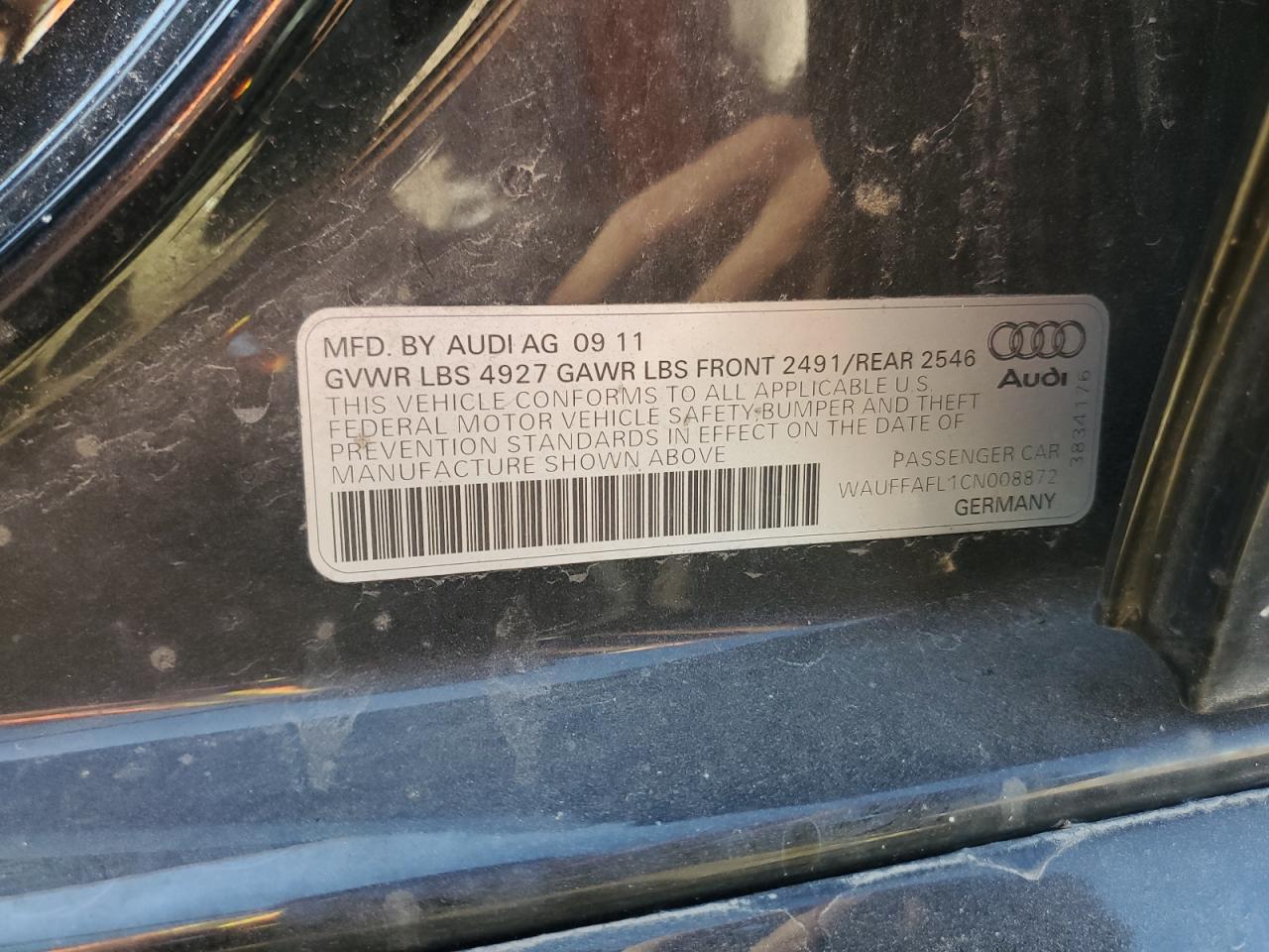 2012 Audi A4 Premium Plus VIN: WAUFFAFL1CN008872 Lot: 81108935