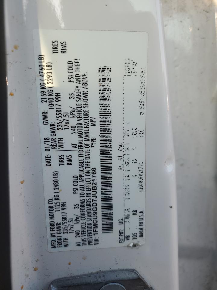 2018 Ford Escape Se VIN: 1FMCU9GD7JUB21760 Lot: 81104995