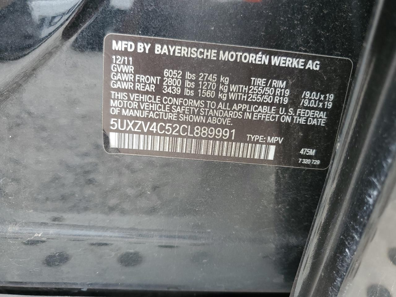 2012 BMW X5 xDrive35I VIN: 5UXZV4C52CL889991 Lot: 81845585