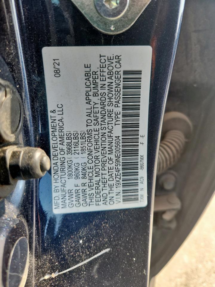 2022 Honda Insight Ex VIN: 19XZE4F59NE005604 Lot: 81143555