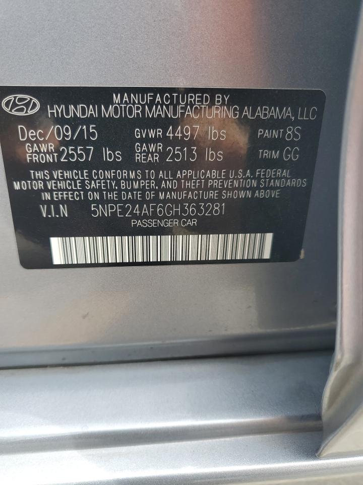 2016 Hyundai Sonata Se VIN: 5NPE24AF6GH363281 Lot: 83757255