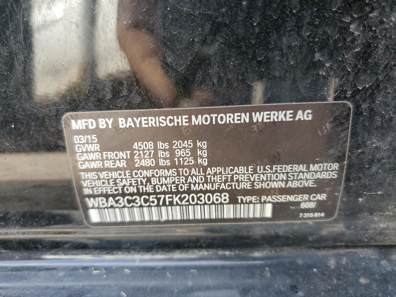 2015 BMW 320 I xDrive VIN: WBA3C3C57FK203068 Lot: 80079605