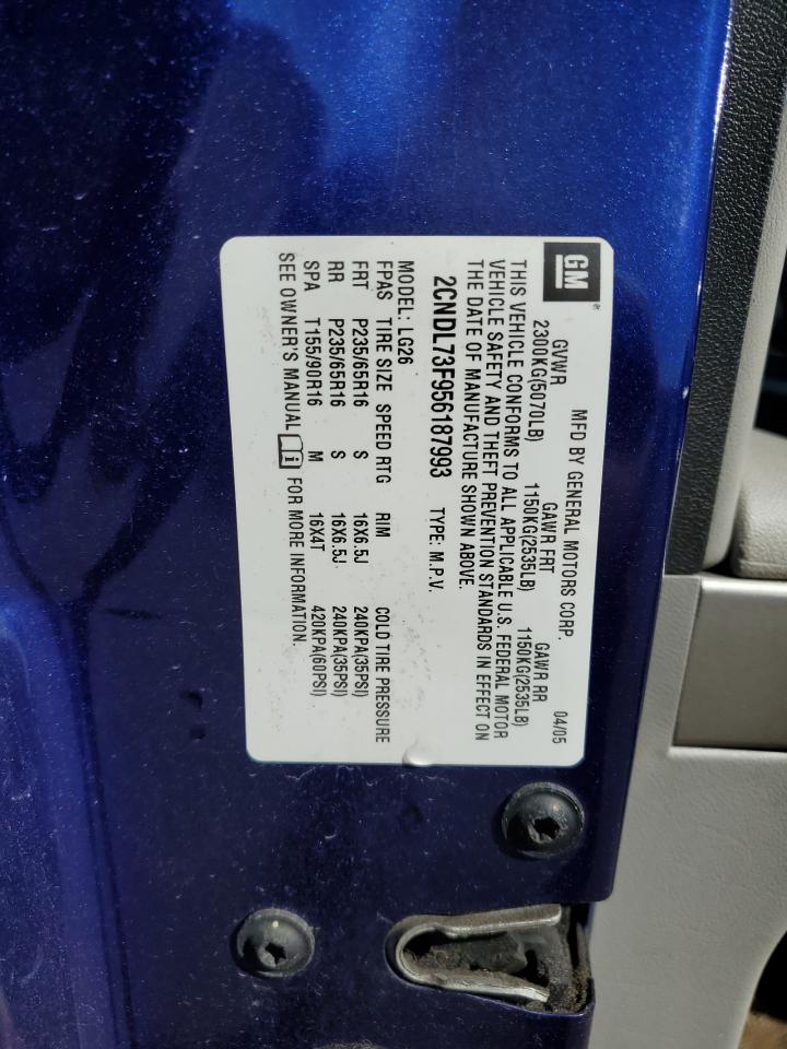 2005 Chevrolet Equinox Lt VIN: 2CNDL73F956187993 Lot: 80662615