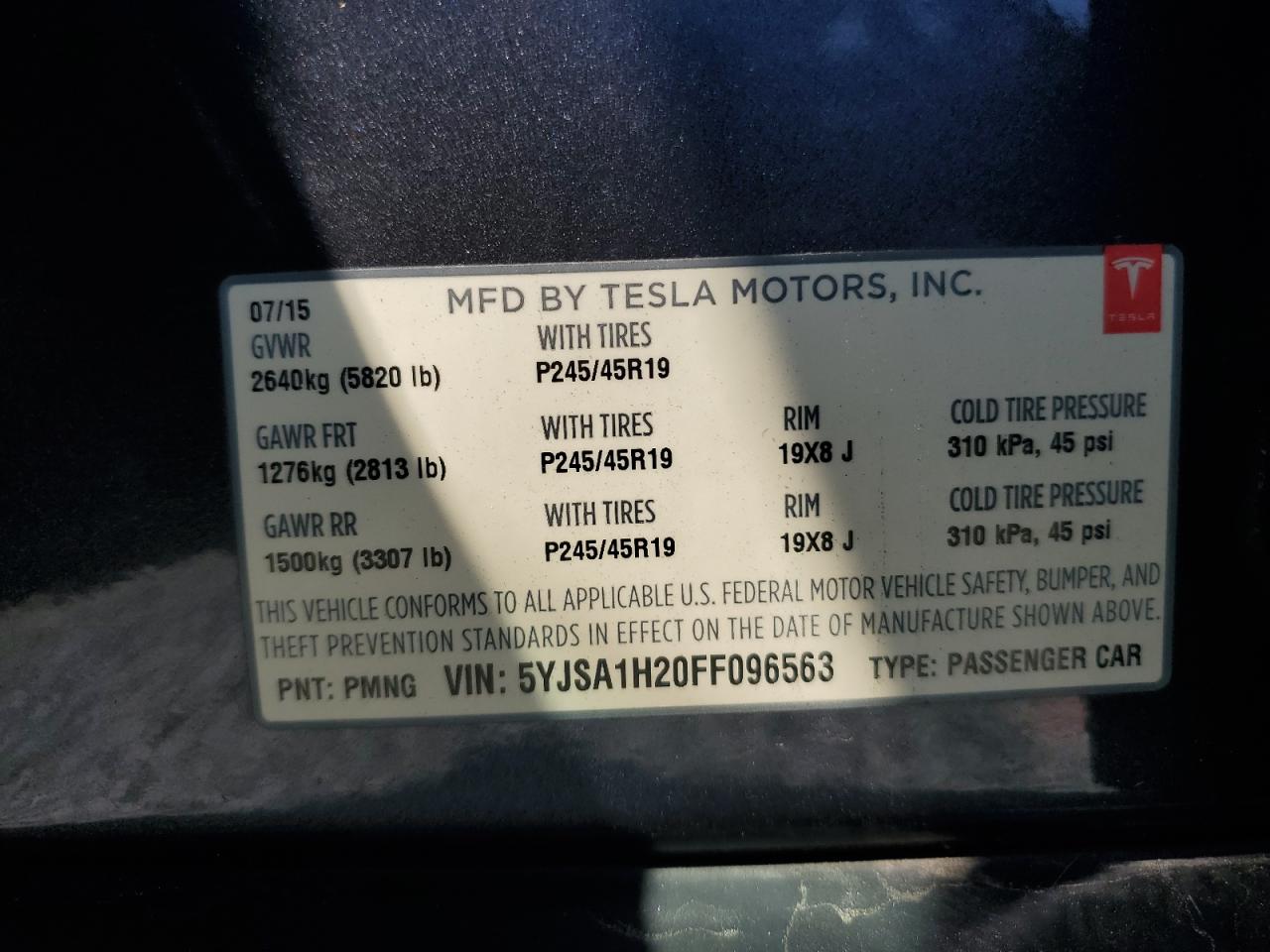 2015 Tesla Model S 85D VIN: 5YJSA1H20FF096563 Lot: 82091275