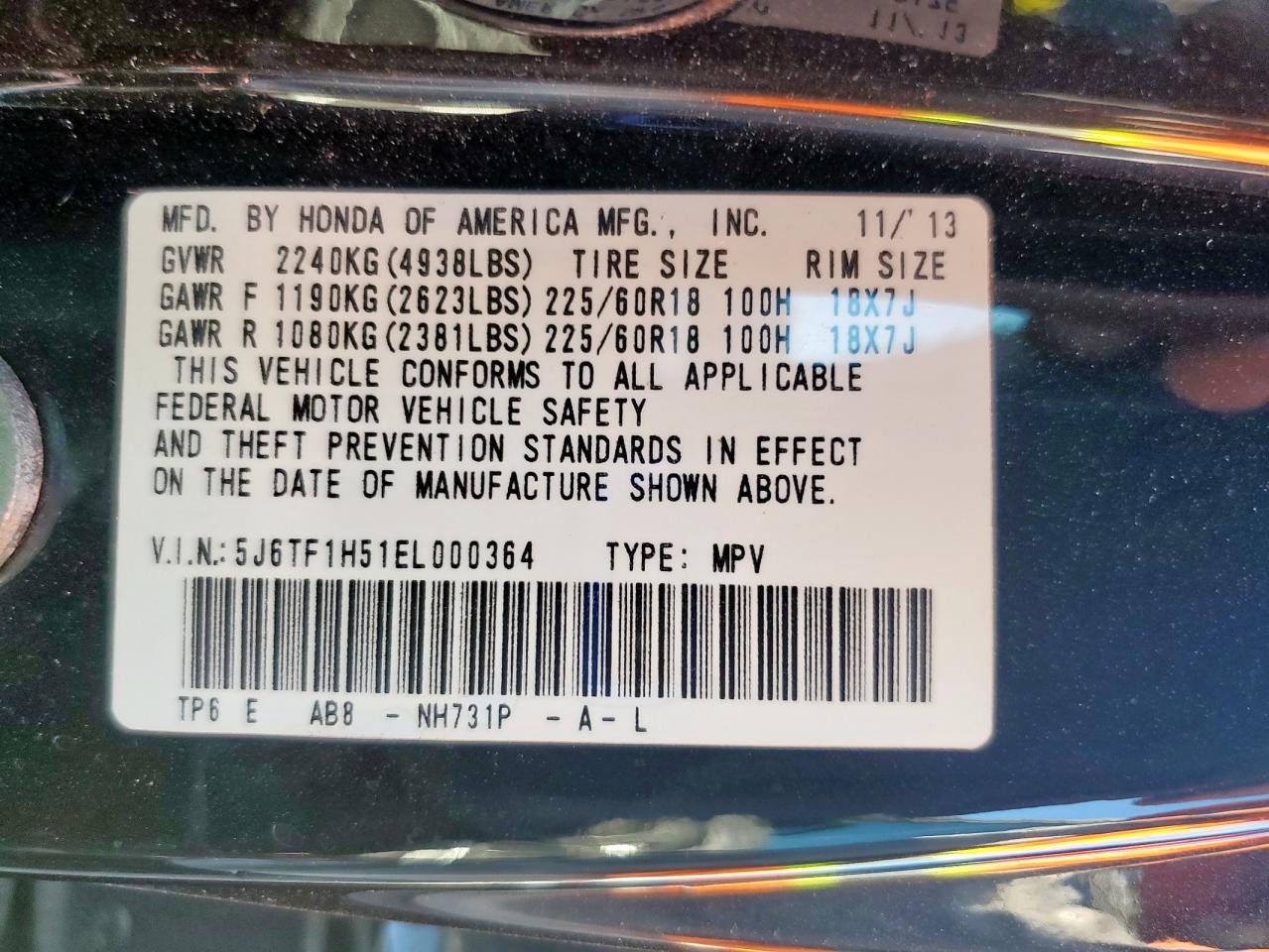 2014 Honda Crosstour Exl VIN: 5J6TF1H51EL000364 Lot: 81309115