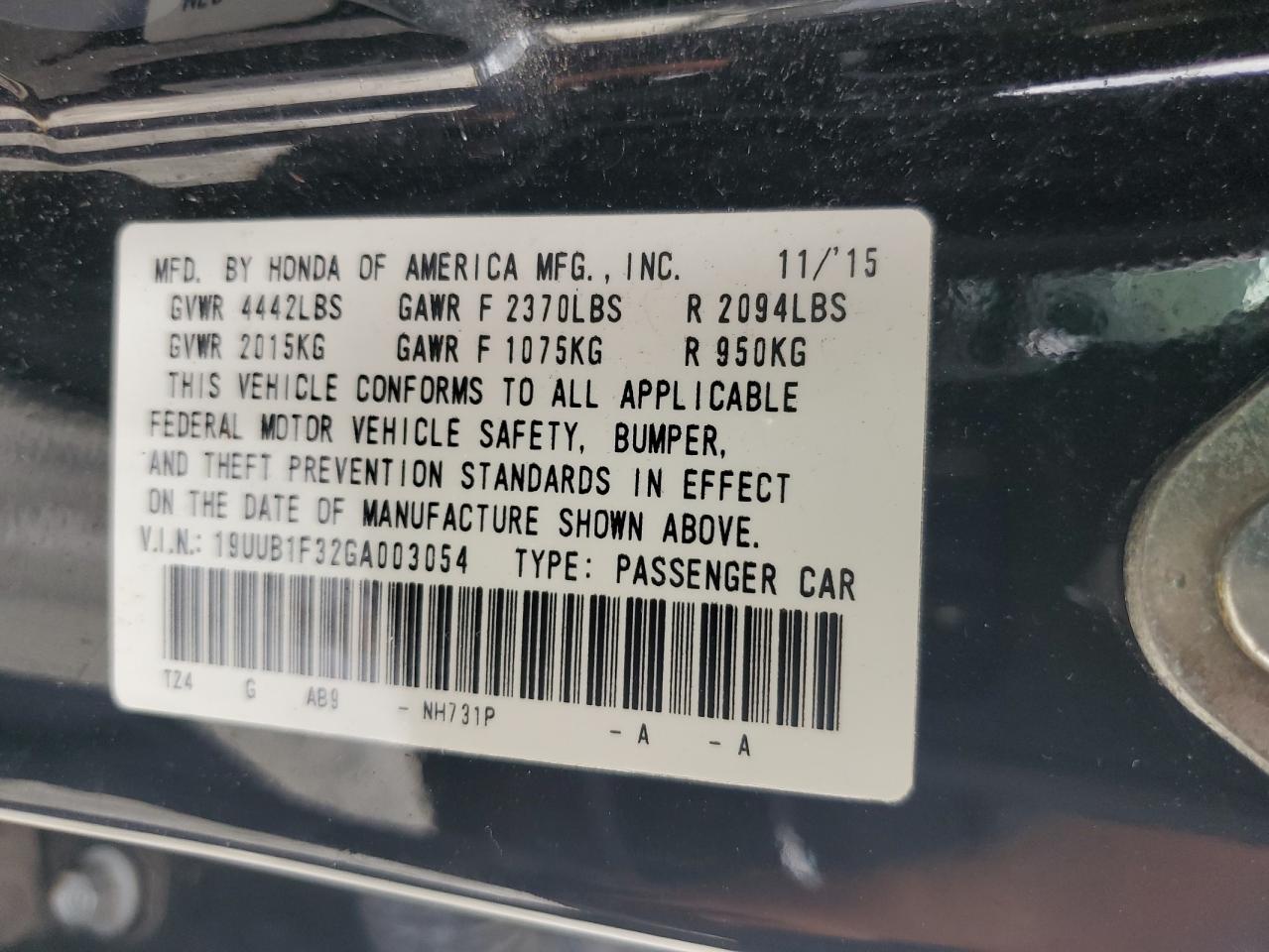 2016 Acura Tlx VIN: 19UUB1F32GA003054 Lot: 81824715