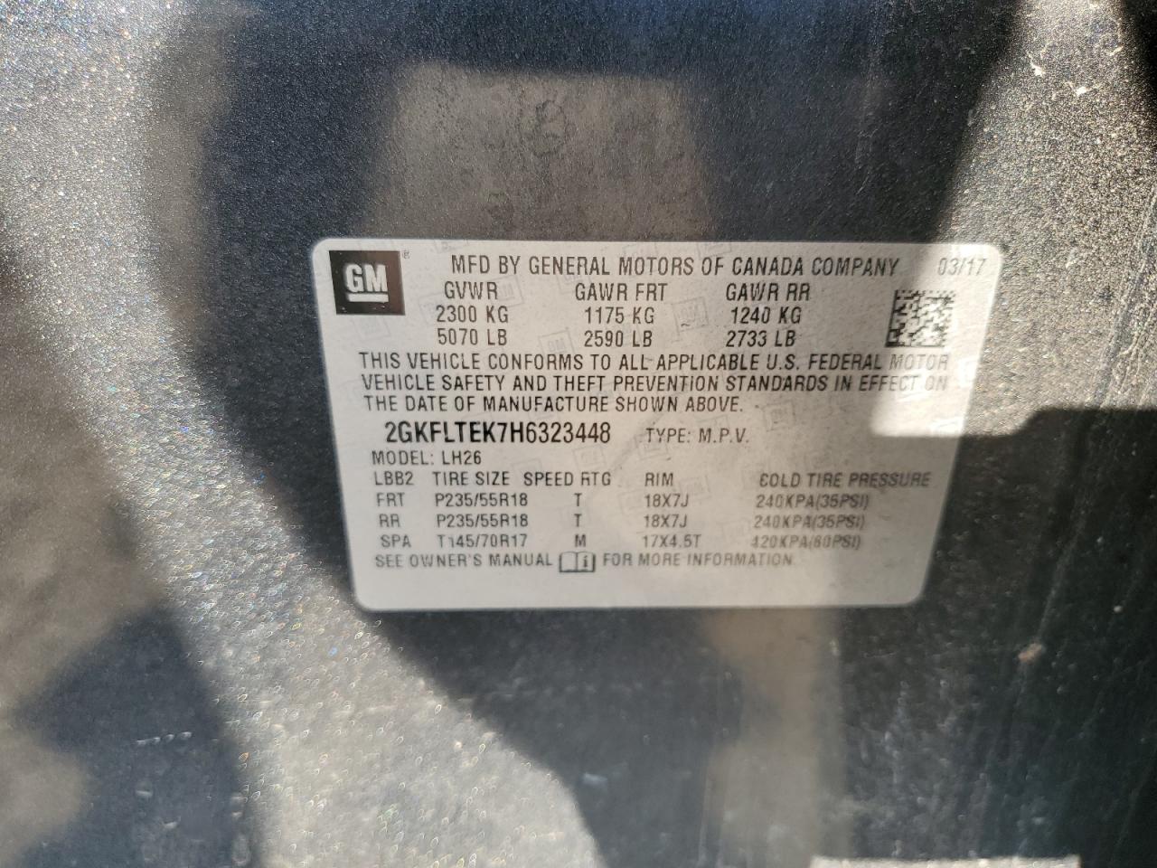 2017 GMC Terrain Sle VIN: 2GKFLTEK7H6323448 Lot: 81104775