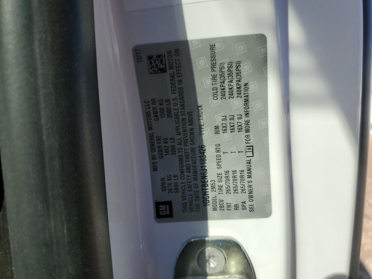 2018 Chevrolet Colorado VIN: 1GCHTBEN6J1183426 Lot: 80408685