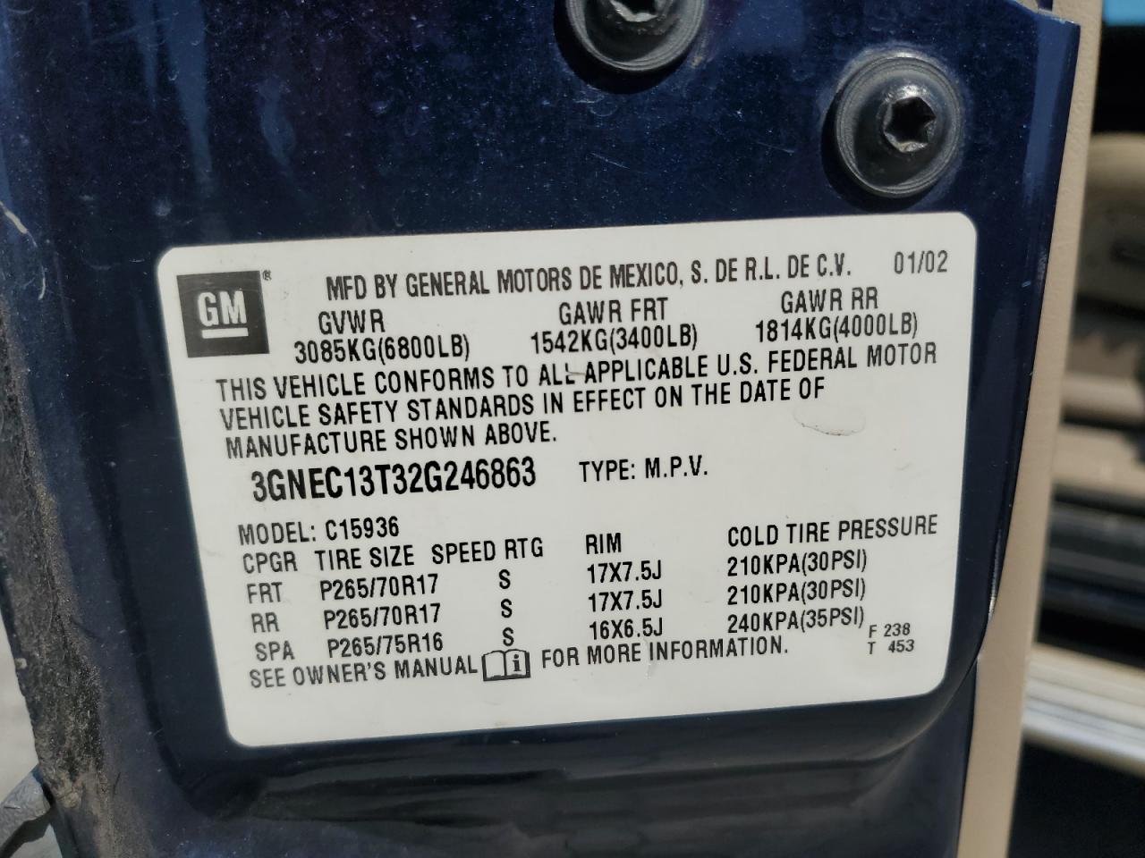 2002 Chevrolet Avalanche C1500 VIN: 3GNEC13T32G246863 Lot: 71668095