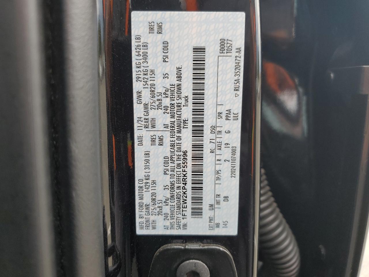 2024 Ford F150 Stx VIN: 1FTEW2KP4RKF55996 Lot: 80583845