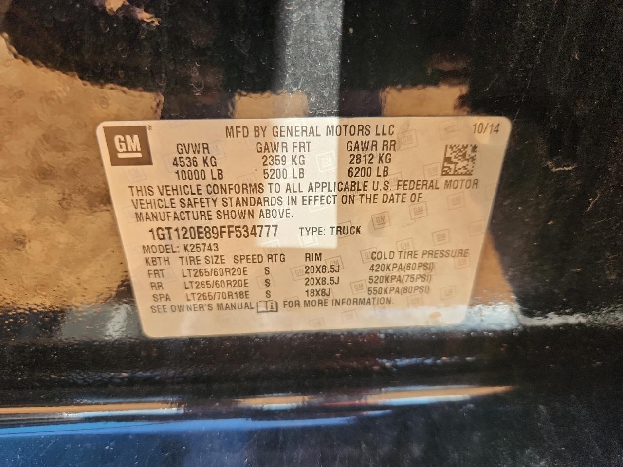 2015 GMC Sierra K2500 Denali VIN: 1GT120E89FF534777 Lot: 83986025