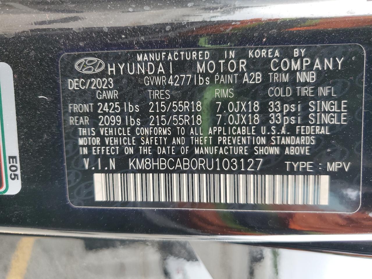 2024 Hyundai Kona Sel VIN: KM8HBCAB0RU103127 Lot: 71463955