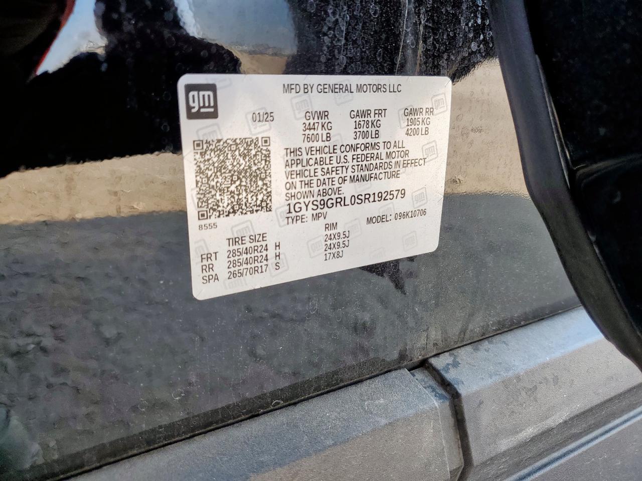 2025 Cadillac Escalade Sport Platinum VIN: 1GYS9GRL0SR192579 Lot: 80912495