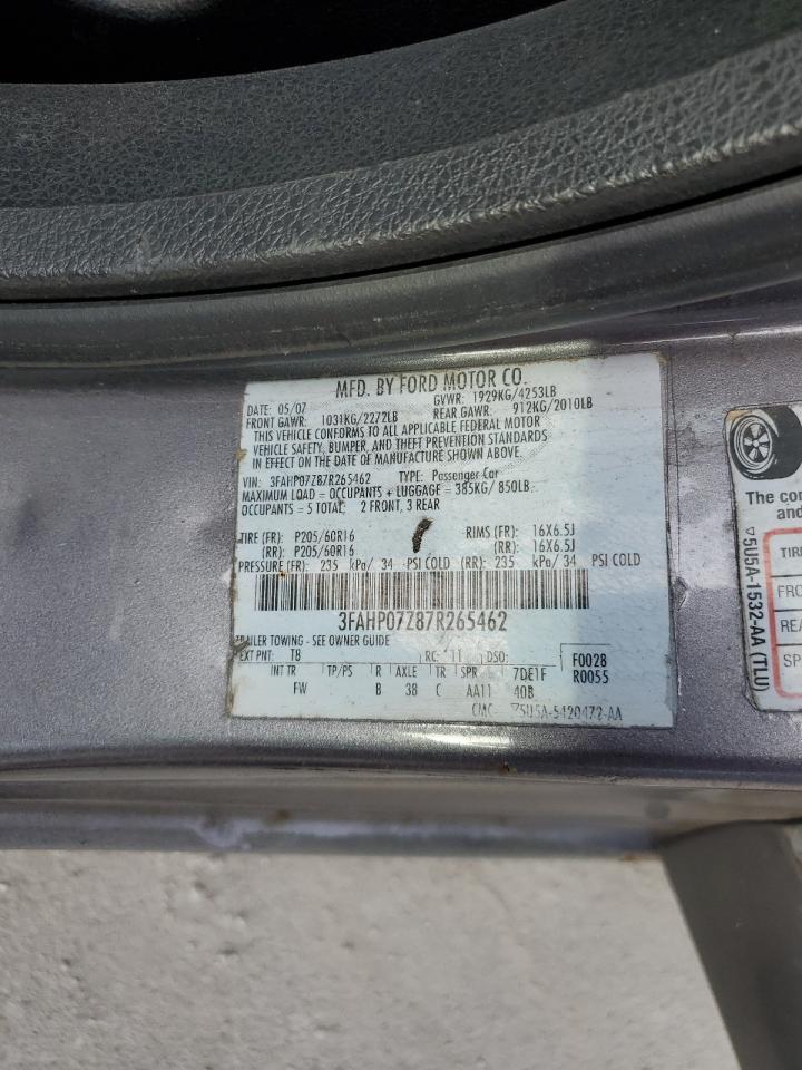 2007 Ford Fusion Se VIN: 3FAHP07Z87R265462 Lot: 80100575