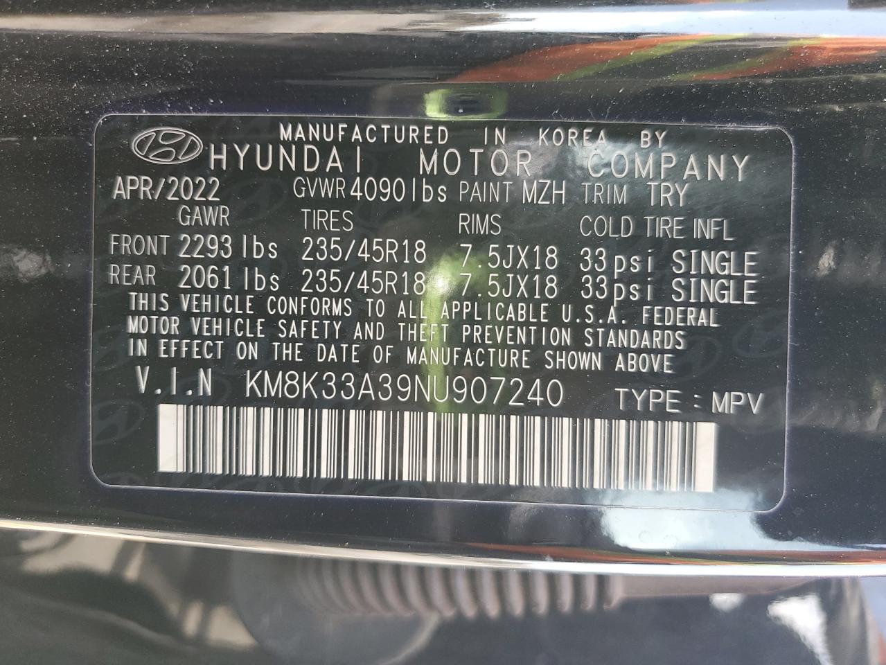 2022 Hyundai Kona N Line VIN: KM8K33A39NU907240 Lot: 71537165