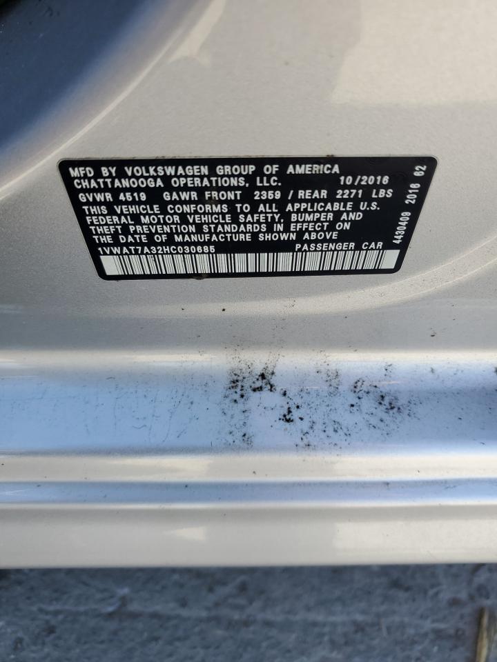 2017 Volkswagen Passat S VIN: 1VWAT7A32HC030685 Lot: 83847145