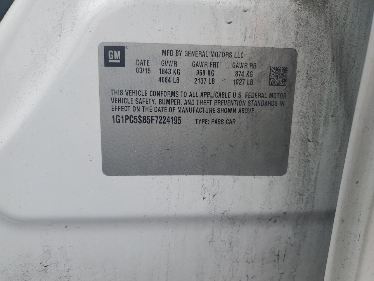 2015 Chevrolet Cruze Lt VIN: 1G1PC5SB5F7224195 Lot: 80532925