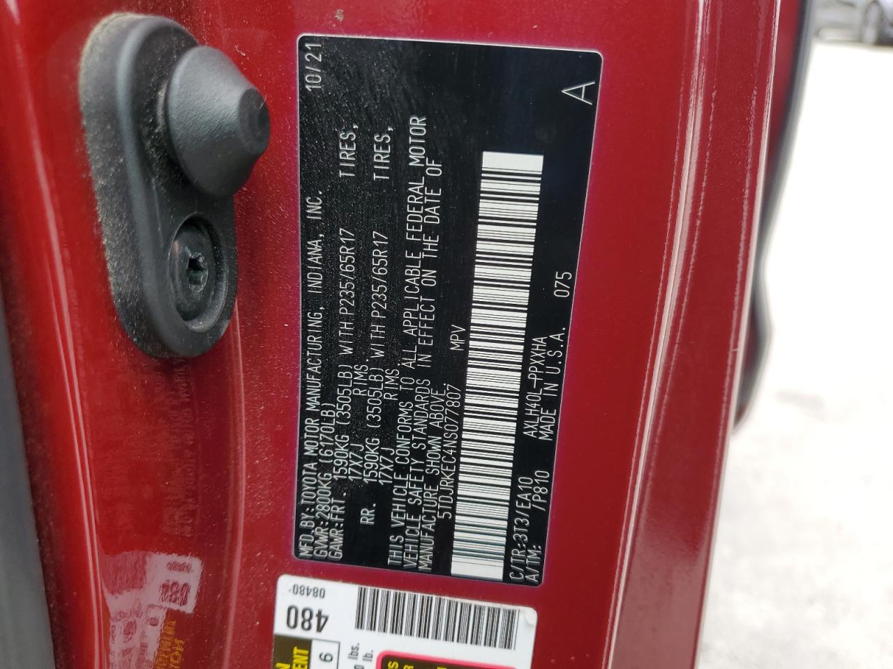 2022 Toyota Sienna Xle VIN: 5TDJRKEC4NS077807 Lot: 81868585