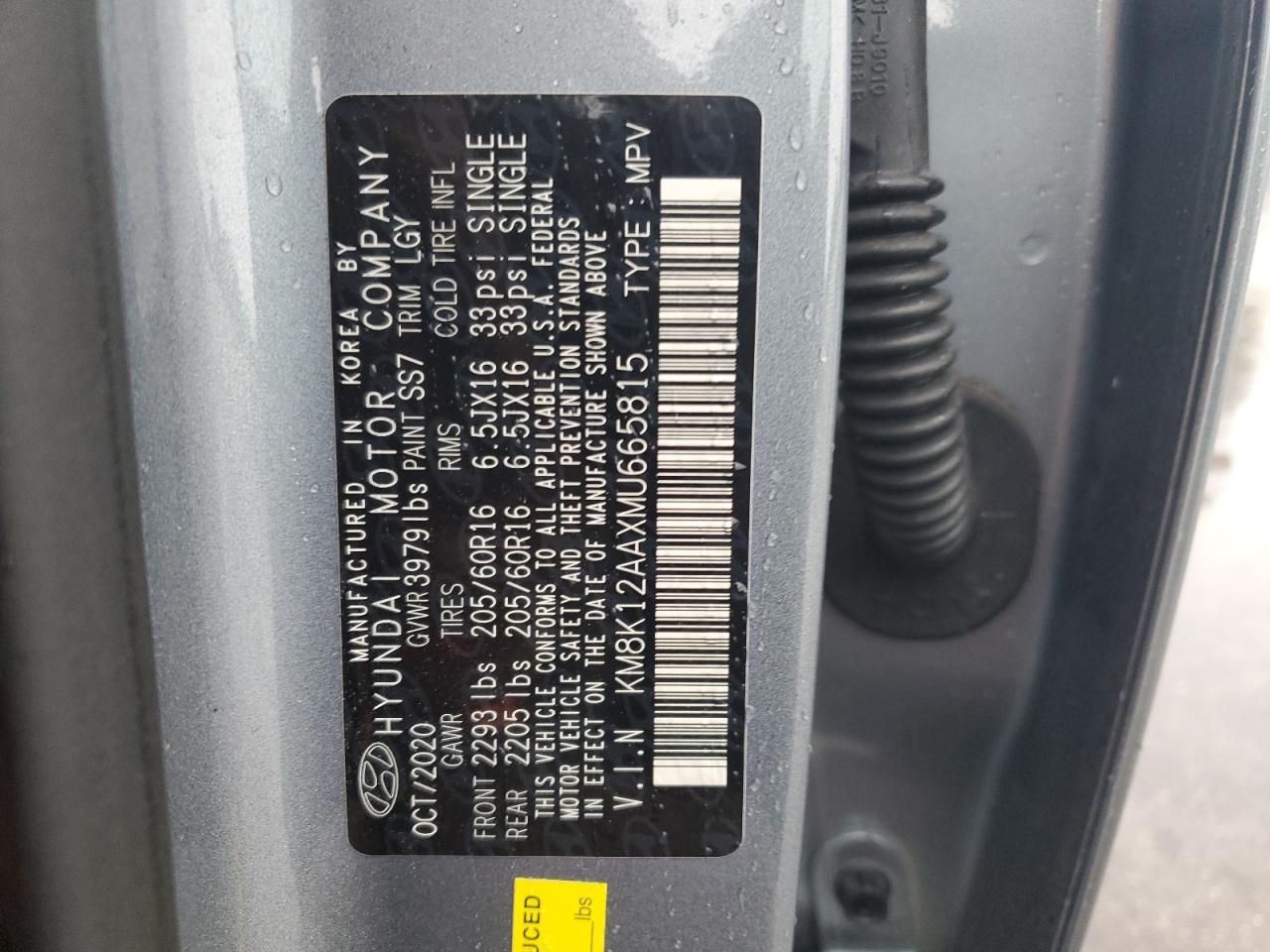 2021 Hyundai Kona Se VIN: KM8K12AAXMU665815 Lot: 69774995