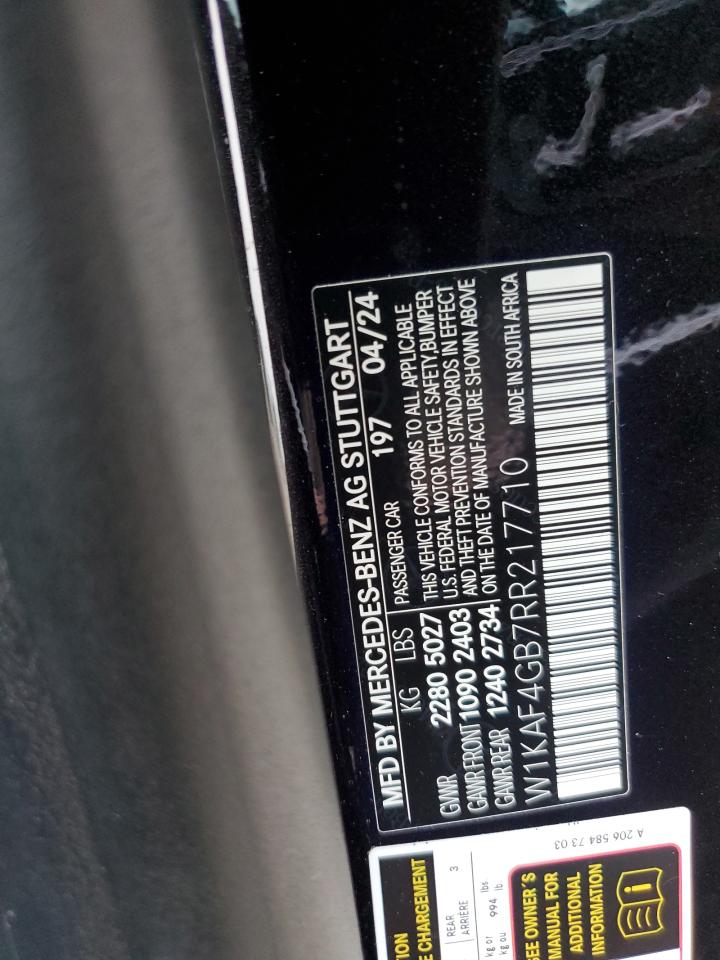 2024 Mercedes-Benz C 300 VIN: W1KAF4GB7RR217710 Lot: 80470485