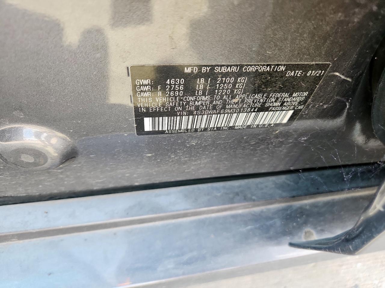 2021 Subaru Legacy Premium VIN: 4S3BWAF69M3013844 Lot: 80995465