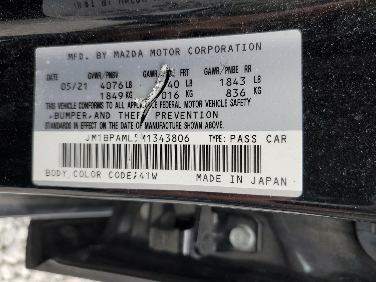 2021 Mazda 3 Premium VIN: JM1BPAML5M1343806 Lot: 71782135