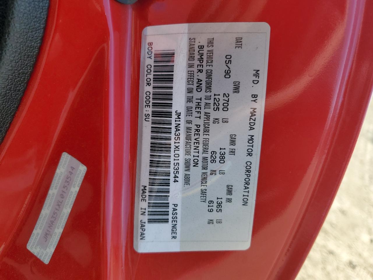 1990 Mazda Mx-5 Miata VIN: JM1NA351XL0153544 Lot: 81150225