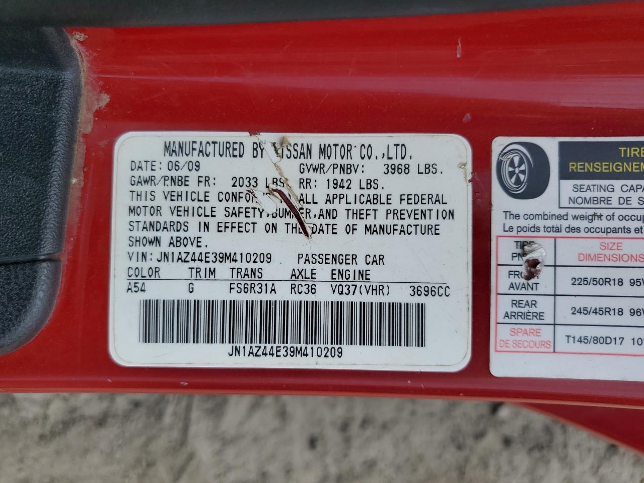 2009 Nissan 370Z VIN: JN1AZ44E39M410209 Lot: 81644585