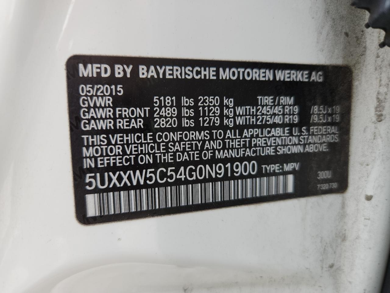 2016 BMW X4 xDrive35I VIN: 5UXXW5C54G0N91900 Lot: 80206645